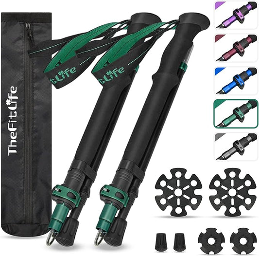 TheFitLife Collapsible Trekking Poles for Hiking – Lightweight Folding Walking Sticks for Men and Women with Extra-Long Foam Handle and Metal Flip Lock