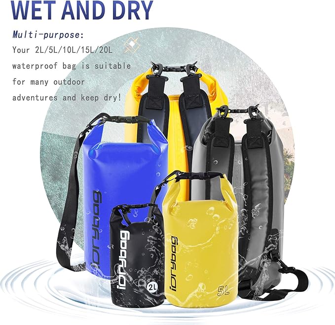 IDRYBAG Dry Bags for Kayaking Waterproof 2L/5L/10L/15L/20L, Small Dry Bag Waterproof Floating, Dry Sack Waterproof Bag for Paddleboarding Travel