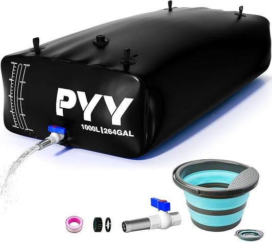PYY Portable 264 Gallon Water Bladder - Truck Bed,Carrier Cart, Large Water Bob Bathtub Emergency Water Bladders for Outdoor RV Car Camping,Water Bladder Tank with Spigot,Overflow Kit-Black 1000L