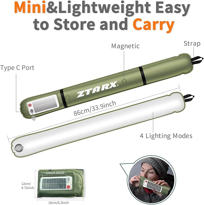 Inflatable Solar Camping Lantern,USB Rechargeable,4 Lighting Modes,IP66 Waterproof,Portable and Lightweight Tent Light