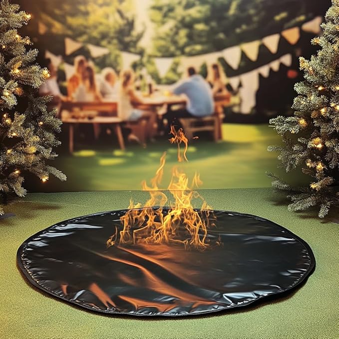 Fire Pit Mat | 36’ Round Premium Heat-Resistant BBQ Grill Protector for Deck, Patio & Grass | Portable Waterproof Outdoor Fireproof Mat for Stoves & Grills | USA Quality | Black