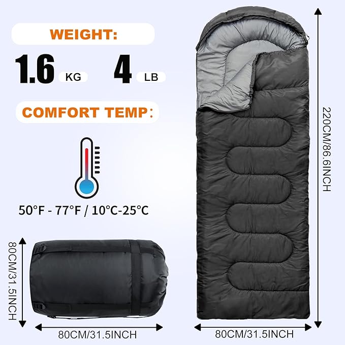 Sleeping Bags for Adults Cold Weather & Warm - Backpacking Camping Sleeping Bag for Kids 10-12, Girls, Boys - Lightweight Compact with Compact Bag for Outdoor & Indoor