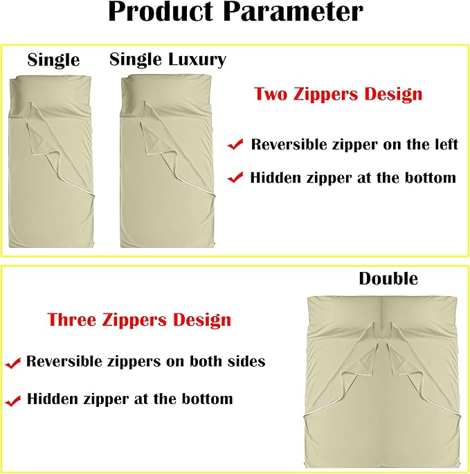 Brand - GANNAFEE Cotton Sleeping Bag Liner with Zipper - 100% Cotton Travel Sheet Sleep Sack Adult - Travel Sleeping Bag for Hotels Camping Hiking