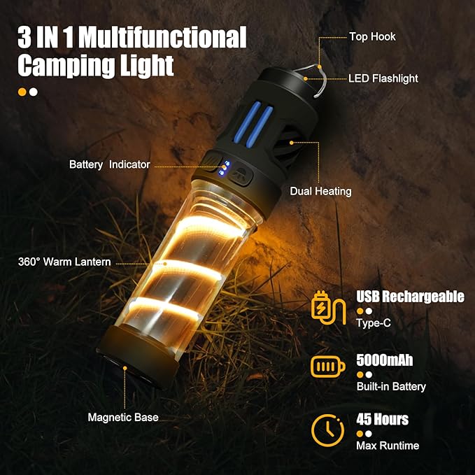𝓜𝓸𝓼𝓺𝓾𝓲𝓽𝓸 𝓡𝓮𝓹𝓮𝓵𝓵𝓮𝓷𝓽,Buzz Defense Portable, Rechargeable Flashlight&Lantern Camping Lights with Dual-Heating,Magnetic Design, Buzz Repel Lantern Light for Patio Camping, 6 Refills