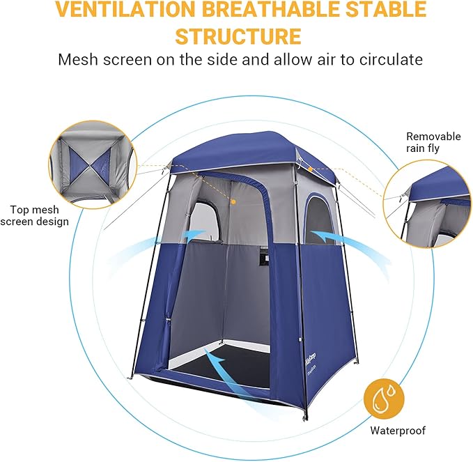 Bundle of KingCamp Oversize Black Camping Shower Tent and Blue Outdoor Shower Tents for Camping Changing Dressing Room Portable Toilet Tent, Easy Set Up, More Space Than Pop Up Privacy Tent