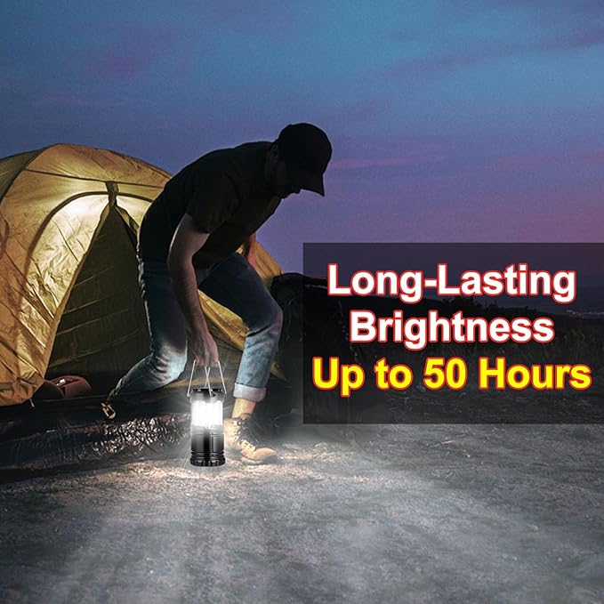 Lantern Camping Essentials Lights, Led Flashlight for Power Outages, Tent Lights for Emergency, Survival Gear and Supplies for Hurricane, Battery Operated Lamp, 4 Pack, Black