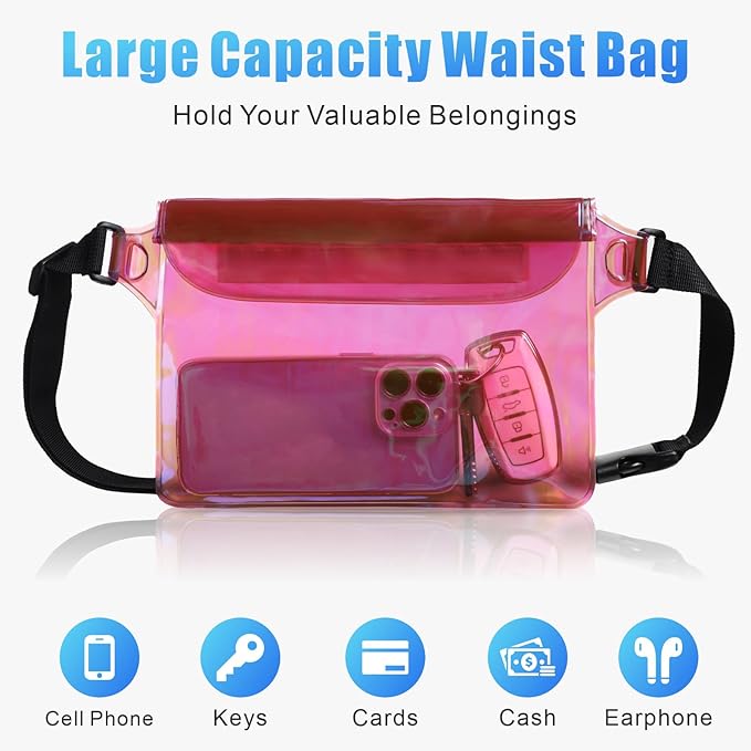 F-color Waterproof Fanny Pack - Waterproof Phone Pouch with Waist Strap - Cruise Essentials 2025 Must Haves Waterproof Pouch Dry Bag Keep Phone Valuables Safe for Beach Kayaking Boating Fishing