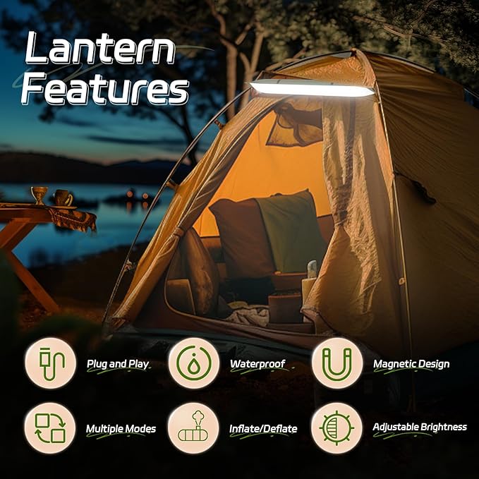 SELORSS Portable Inflatable Folding Outdoor Camping Light, IP66 Waterproof Standard with USB Plug for Camping, Hiking, Traveling and Other Outdoor environments.(Green Two-Piece)