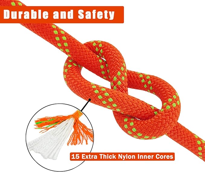 Generic Ritafc Static Rope UIAA Climbing Rope 11mm 100FT Rappelling Rope Orange for Mountain Tree Climbing, Rock Climbing,Hauling, Rescue, Climbing Equipment