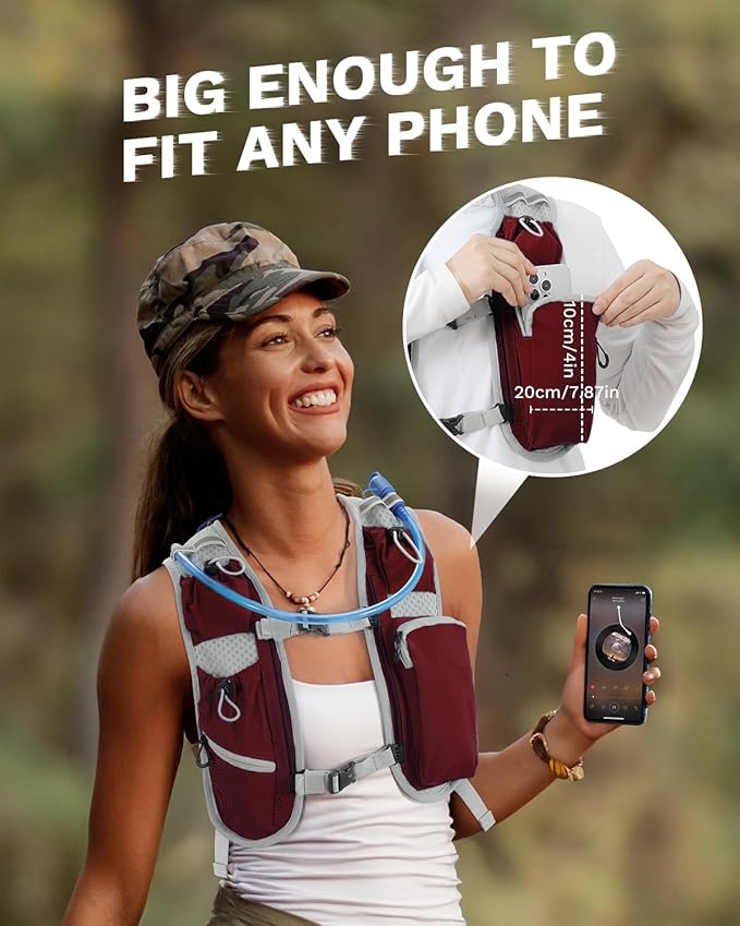 Running Vest for Women and Men, Hydration Backpack for Runners, Trail, Hiking, Biking and Walking, with Front Phone Holder, Adjustable Chest and Waist Strap