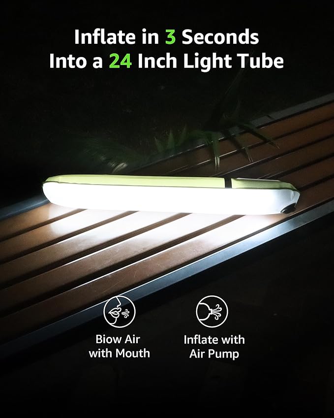 Solar Camping Lights Rechargeable, 3 Lighting Modes, IP66 Waterproof Inflatable Lamp for Hiking, Backpacking, Survival, Collapsible Tent Lights for Camping, Portable Lanterns for Power Outage