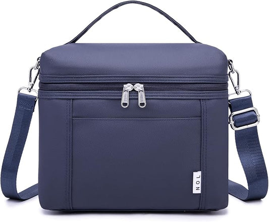 NOL Natural Organic Lifestyle Insulated Lunch Bags for Women Cooler Bag Lightweight Nylon Waterproof Lunch Box For Work (Navy blue, Medium(normal))