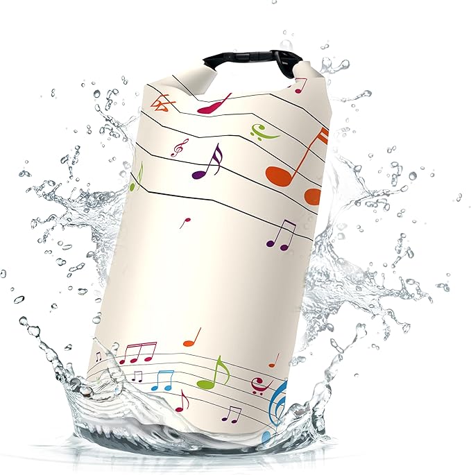 Waterproof Dry Bag,Roll Top Music Notes Waterproof Backpack 5L/10L/20L Floating and Lightweight Bags for Kayaking, Boating, Fishing, Swimming and Camping