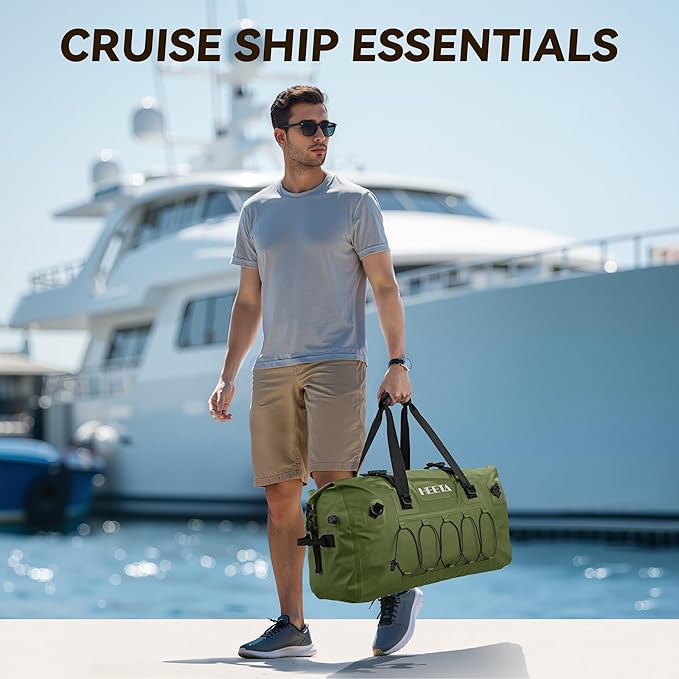 HEETA Waterproof Duffel Bag Motorcycle Dry Bag Backpack, Extra Large Rolltop Travel Duffle Bags with Straps & Handles for Kayaking Rafting Boating Canoeing Camping Gym Beach (Green, 80L)