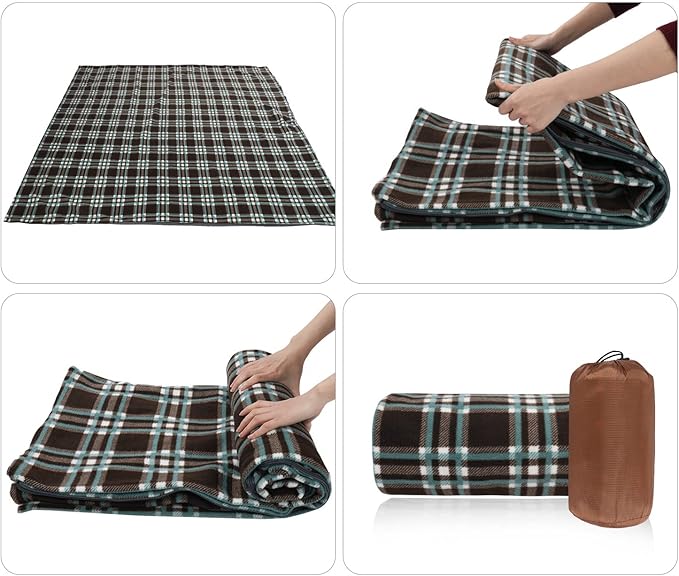 REDCAMP Fleece Sleeping Bag Liner Thicker for Adult Warm or Cold Weather, 73" Long Full Sized Zipper Camping Blanket for Outdoor Indoor Used with Sack, Brown