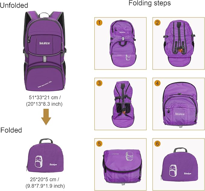 35L Lightweight Backpack Foldable Hiking Daypack Packable Travel Day Bag for Men Women Outdoor Walking Camping