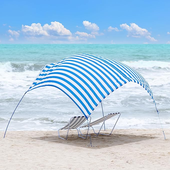 Beach Shade Canopy Sun Tent Shelter, Wind Canopy for Beach, Backyard, Park, Dessert, Light Weight, Easy Set Up, 78 Sq. Ft. of Shade for 1-3 People, Lite Regatta Stripe