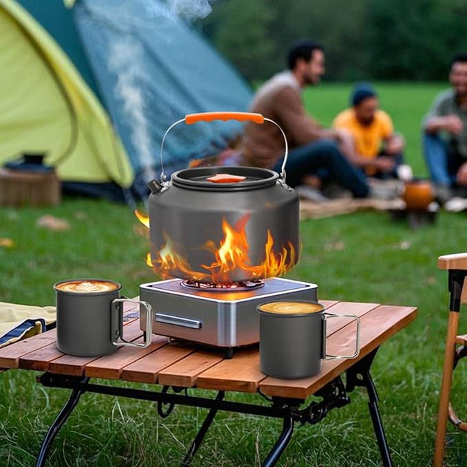3 Pieces Camping Kettle, 2.5L Portable Camping Water Boiler with Storage Bag and 2 Cups, Coffee Tea Pot Set for Open Fire, Outdoor Activity, Stove, Hiking, Backpacking