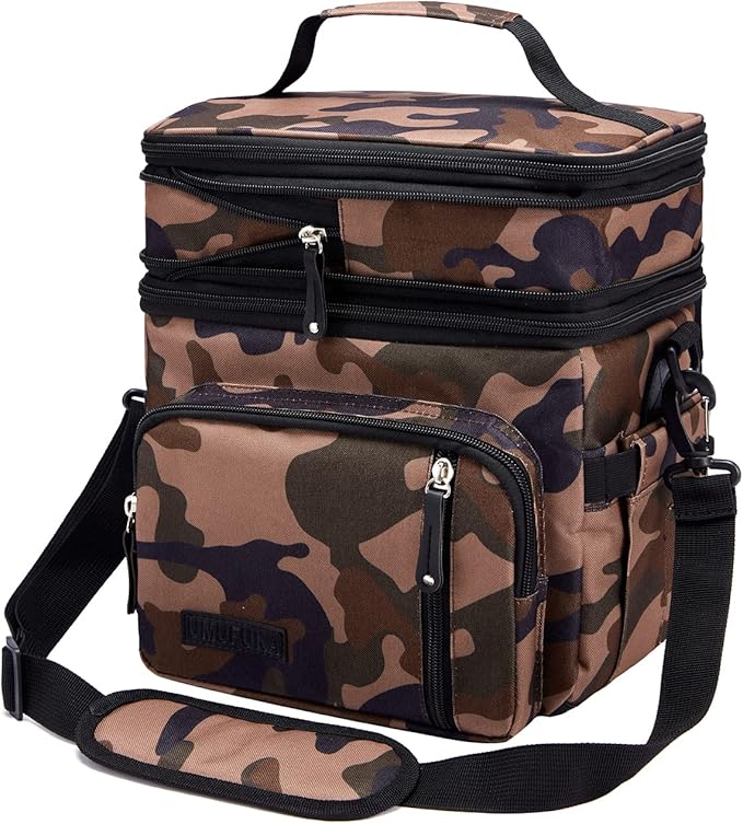 Men's Double/Women's Compartment Lunch bag, Insulated Lunch Cooler Tote 2 Roomy Large Reusable Water-resistant Lunch box (Camouflage)