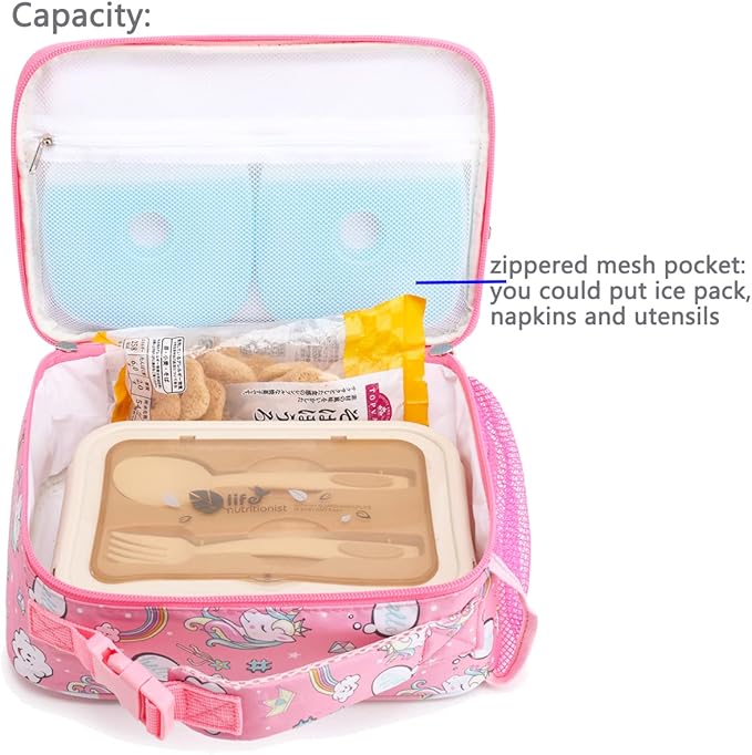 FlowFly Kids Lunch box Insulated Soft Bag Mini Cooler Back to School Thermal Meal Tote Kit for Girls, Boys, Rainbow