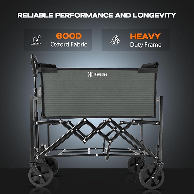 Navatiee Portable Foldable Collapsible Wagon with Wheels, 220lbs Weight Capacity Utility Grocery Shopping Cart, Lightweight Mini Folding Wagon for Outdoor, Grey