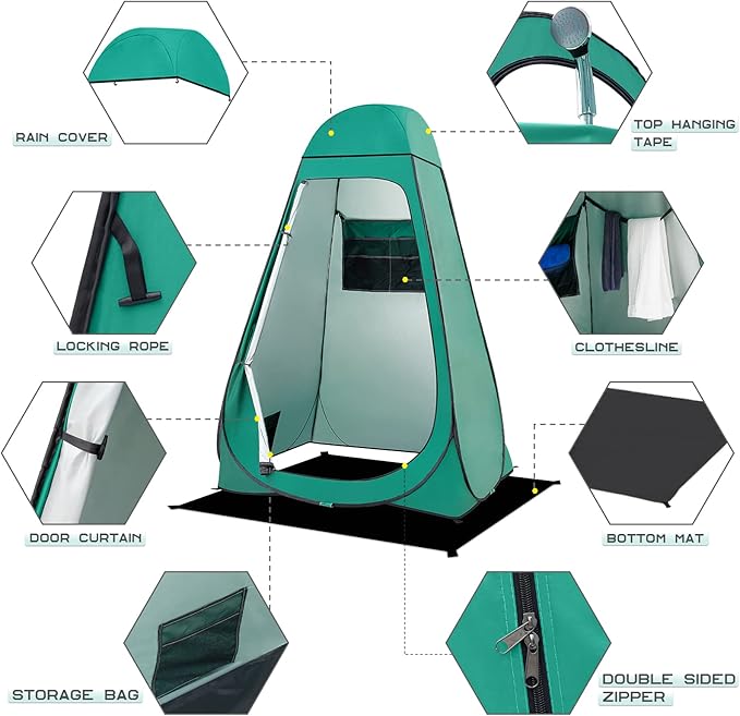 BRIAN & DANY Pop Up Shower Tent, Portable Privacy Camping Changing Tent, Camp Toilet Bathroom Pod with Rain Shelter & Windows, UPF 50+ & Waterproof, 47.2" x 47.2" x 74.8"
