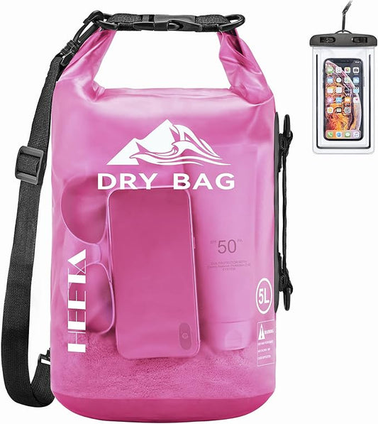 HEETA Dry Bag Waterproof for Women Men, 5L/10L/20L/30L/40L Roll Top Lightweight Dry Storage Bag Backpack with Phone Case for Travel, Swimming, Boating, Kayaking, Camping & Beach, 11 Transparent Colors