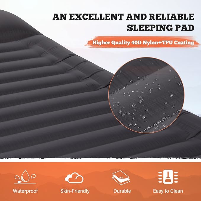 TOBTOS Double Sleeping Pad for Camping, Extra Thick 6" Camping Mattress 2 Person with Pillow Built-in Foot Pump, Inflatable Sleeping Mat for Camp, Backpacking, Hiking, Traveling