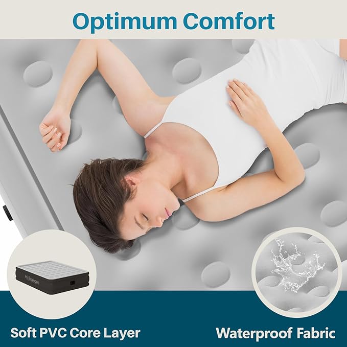 Air Mattress Full with Built in Pump Raised, with Comfortable Plush, Inflatable Blow Up Mattress, Portable Airbed for Home, Guests, Camping(Grey, 18” Height)