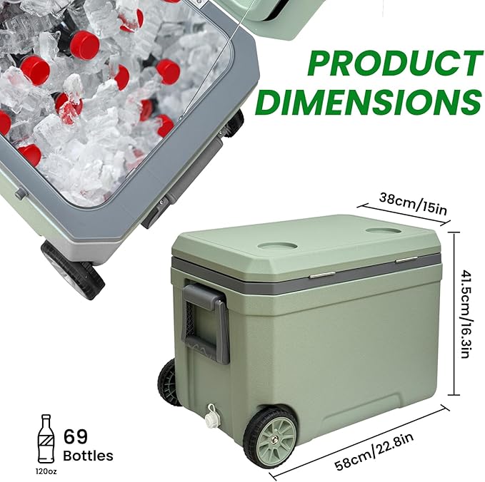 34-127 Quart Insulated Portable Cooler with Heavy Duty Wheels Keeps Ice for up to 5 Days, Great for Drink, Beach, Camping, Tailgating, Sports, & More