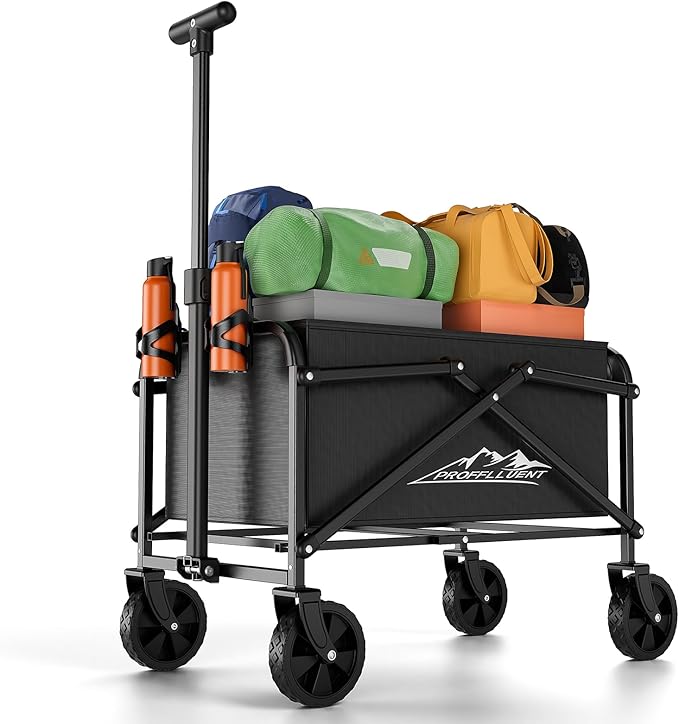 Collapsible Wagon Cart 220lbs Capacity, 4" Removable 360° Swivel Wheels & Adjustable, Waterproof 600D Oxford Fabric & MDF Base, All-Terrain Portable Utility Cart for Shopping, Garden