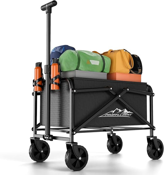 Collapsible Wagon Cart 220lbs Capacity, 4" Removable 360° Swivel Wheels & Adjustable, Waterproof 600D Oxford Fabric & MDF Base, All-Terrain Portable Utility Cart for Shopping, Garden