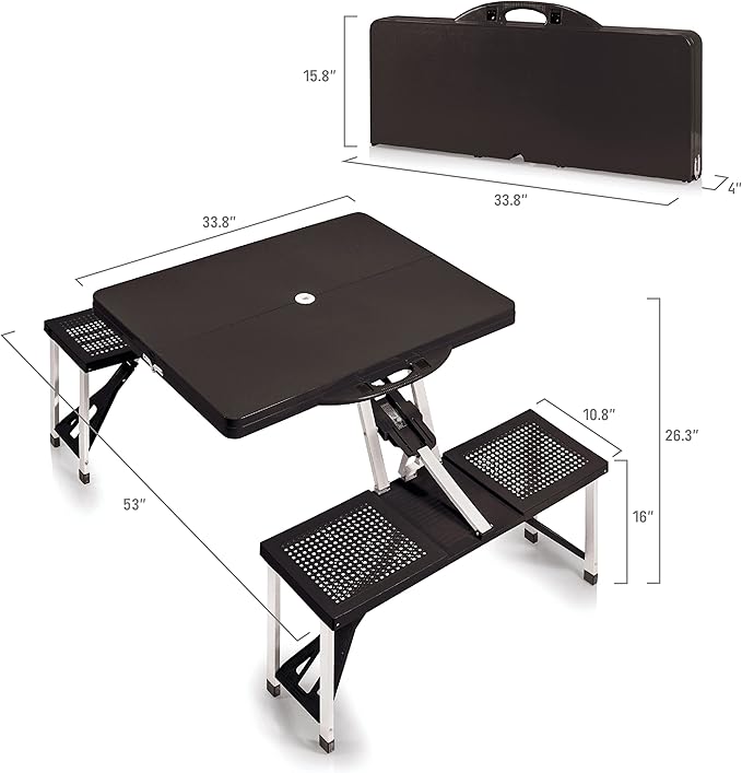 PICNIC TIME Folding Picnic Table, Camping Table, Outdoor Table with Umbrella Hole