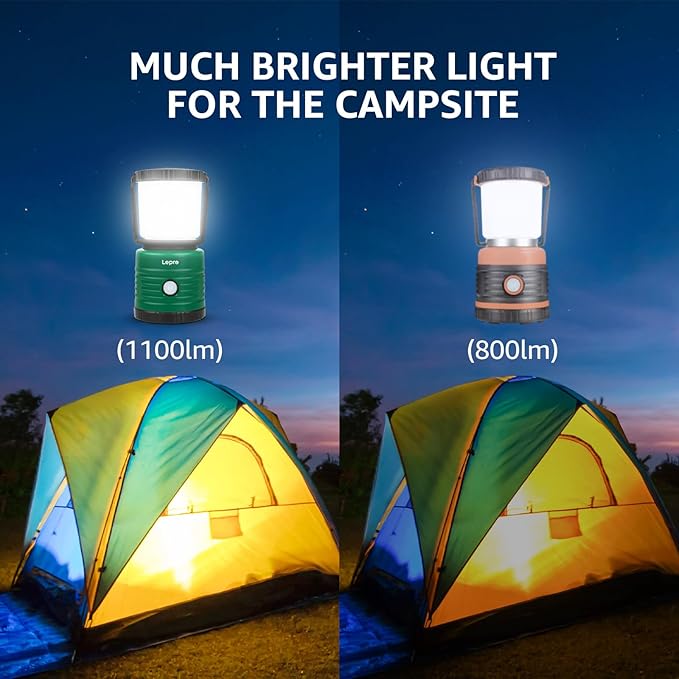 Lepro Camping Lantern, Battery Powered LED with 1500LM, 4 Light Modes, Waterproof Tent Light, Lantern Flashlight for Hurricane, Emergency Light, Survival Kit, Storms, Outages, Fishing, Hiking