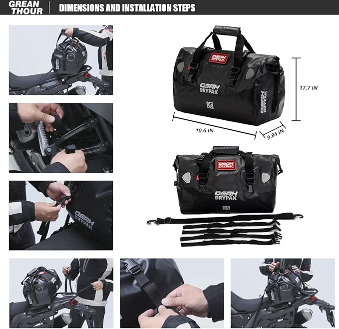 Motorcycle Dry Bag - Waterproof Motorcycle Duffle & Luggage Tail Bag Saddle Bags with Roll Top Closure, Large Storage Space，for Motorcycle Back Seat(Orange, 60L)