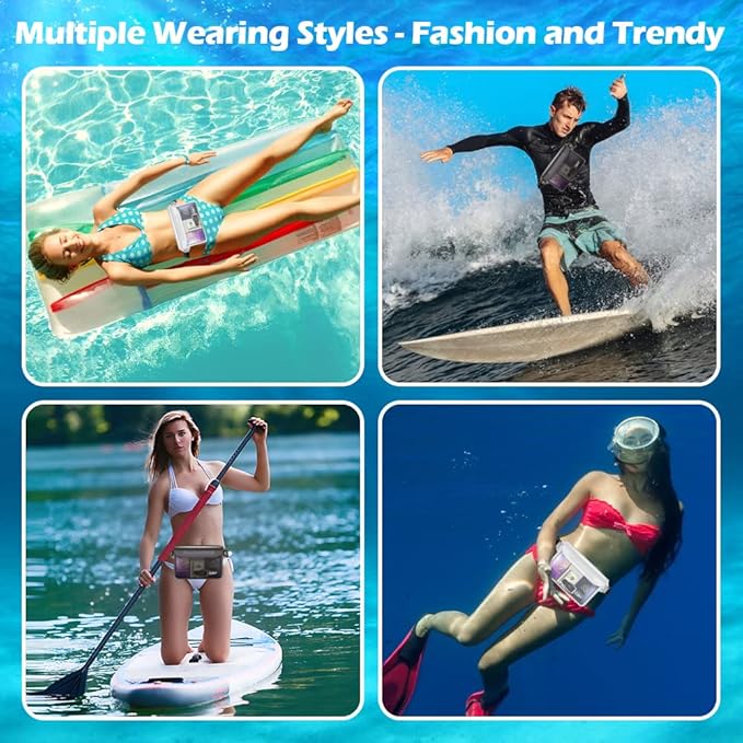 Labeol Waterproof Fanny Pack, 2 PCS Waterproof Pouch with Waist Strap, Fanny Pack to Keep Phone and Valuables Dry for Swimming Kayaking Boating Snorkeling