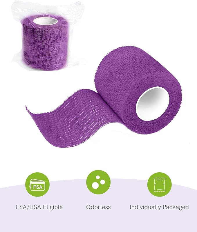 FriCARE Self Adhesive Bandage Wrap, Medical Tape in First Aid Kit, Cohesive Bandages for Wounds Sport Vet, FSA/HSA Eligible, 2 Inches X 5 Yards 6 Rolls, Purple