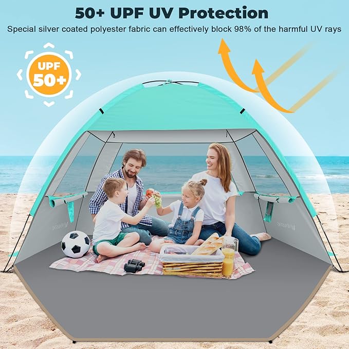 Venustas Beach Tent Sun Shelter for 3-10 Person, UPF 50+ UV Protection Canopy, Lightweight and Easy Setup Cabana, Portable Beach Shade