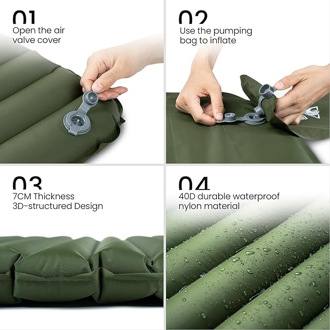 OneTigris Camping Sleeping Pad, Jade Ultralight Camping Mattress 2.8 R-Value Inflatable Sleeping Pads Compact for Camping Backpacking Hiking Traveling Tent 28.3 Extra-Wide with Patch-up Kit