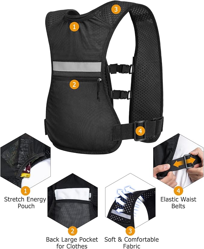 NOOLA Running Vest with Dual 500ml Soft Flask, Lightweight Hydration Vest for Women Men, Water Backpack with Adjustable Strap