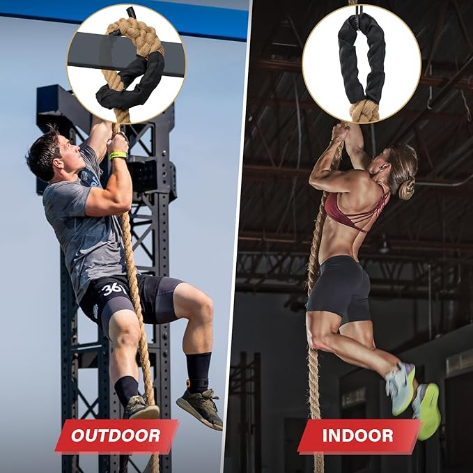 Climbing Rope Gym Workout - 1.5 Inch Diameter 10FT 15FT 20FT 25FT 30FT 35FT Heavy Duty Jute Thick Ropes for Adults Strength Training Outdoor Tree Swing Indoor Home Fitness Exercise