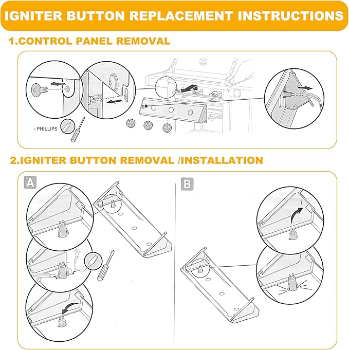 SafBbcue Grill Igniter Switch 69283 Ignitor for Weber Genesis II E/S-310 E/S-315 E/S-335, fits Genesis II E-410 435 SE-310 330 Gas Grills Parts, Compatible with Weber 66354 67532 Igniter Push Button