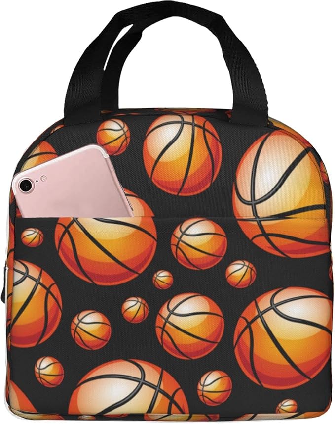 VOOHDDY Fun Basketball Ball Insulated Lunch Bag For Men Women Reusable Lunch Box Container Waterproof Portable Cooler Thermal Tote Bag For Work Office Picnic Beach Travel
