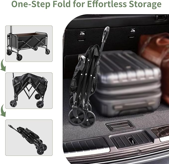 Collapsible Wagon Cart with 5" Removable 360° Swivel Wheels & Handle Adjustable, 220lbs Capacity， Waterproof 600D Oxford Fabric & MDF Base, All-Terrain Portable Utility Cart for Shopping, Garden， Pet