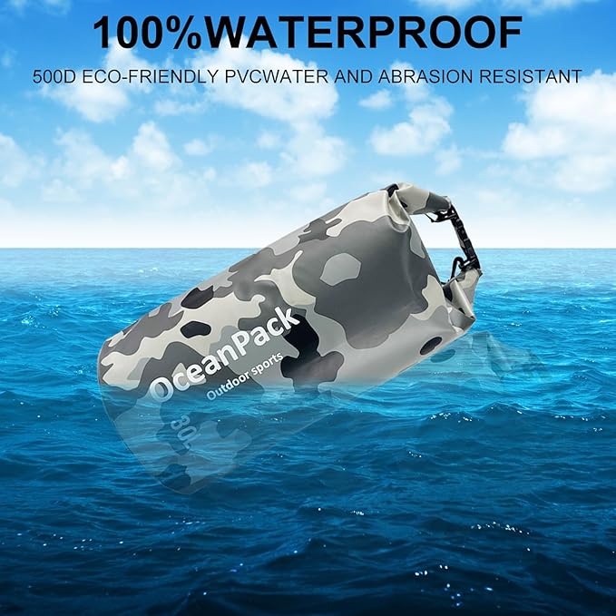 Waterproof Dry Bag 2L/5L/10L/20L/30L, Dry Sack for Kayaking Rafting Boating Beach Surfing Swimming, Camping, Hiking, Beach, Fishing Green Backpack with Waterproof Phone Case