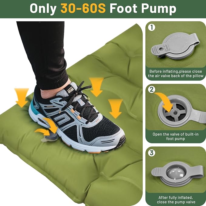 Sleeping Pad for Camping, 6" Extra Thick Camping Sleeping Pad with Pillows & Built-in Foot Pump, Ultralight Inflatable Sleeping Pads Compact for Travel Tent Hiking Camping Backpacking Car Camp Gear