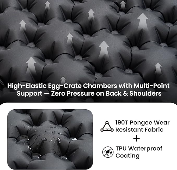 ONETIGRIS Blackcrystal Sleeping Pad, Ultralight Camping Sleeping Pad with Pillow Built-in Foot Pump Inflatable Sleeping Mat Compact for Camping Backpacking Hiking Traveling Tent