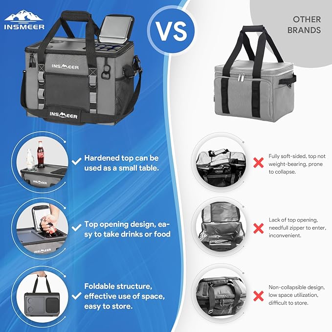 INSMEER Soft Cooler Bag with Hard Shell & 2 Cup Holders, Portable 40L/70 Cans Collapsible Cooler Bags Insulated with Leakproof for Travel, ice chests and Cooler Lunch Box for Beach Camping Picnic