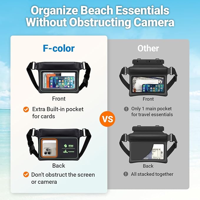 F-color Waterproof Fanny Pack Floating - Waist Pouch with 35oz Buoyancy - Cruise Essentials Must Haves Waterproof Bag Keeps Phone Valuables Safe for Swimming Beach Kayaking Boating