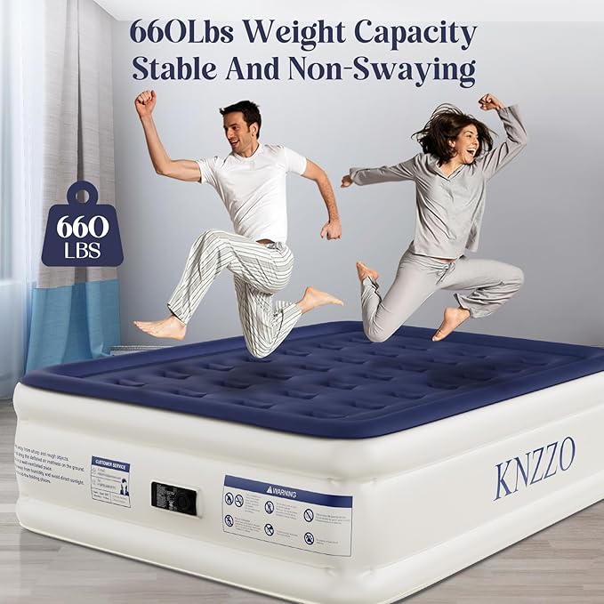 Air Mattress Full with Built-in Pump, Blow Up Mattress with Soft Flocked Top, Leakproof Inflatable Mattress, Foldable Waterproof Air Bed for Home, Guests, Camping, with Storage Bag